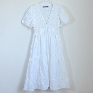 Zara Borderie Anglaise Cotton Eyelet Tiered White Maxi Dress